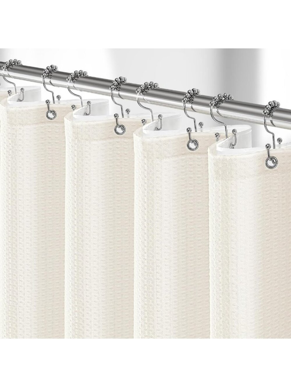 Extra Long Cream Waffle Shower Curtain Set with Liner 72x84 - Stylish Bathroom